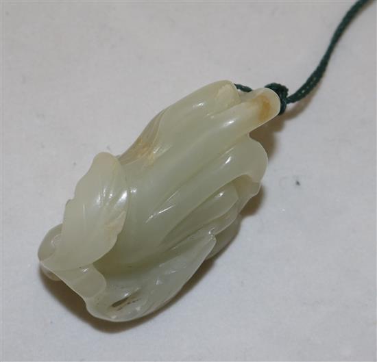 A Chinese pale celadon jade carving of a finger citron, 19th century, 4cm